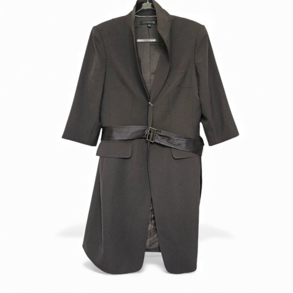 Anne Klein Long Black Belted Coat Fully Lined Button Front Size 14P - Picture 2 of 9